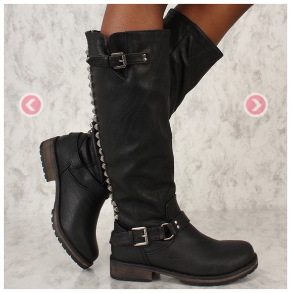 BOUTIQUE Studded The TROOPER Motor Cycle Riding Boot w/Ankle Belt Size 5.5 - Picture 2 of 5